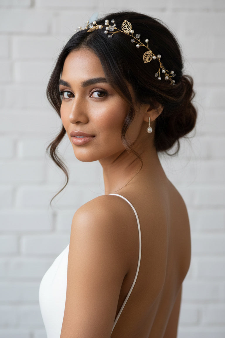 Minimalist Gold Leaf Hair Vine for Flower Girls & Bridesmaids