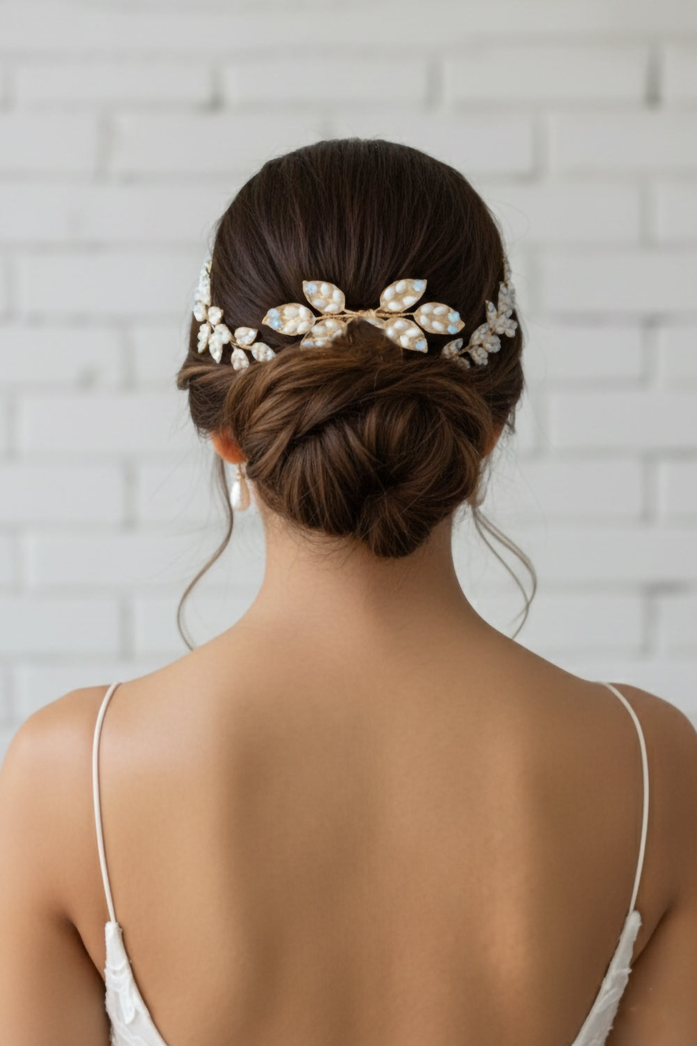 Gold Leaf & Opal Enamel Bridal Headband and Comb Set