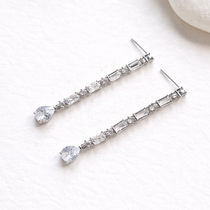 Silver Precision Cut CZ Bridal Dangle Earrings