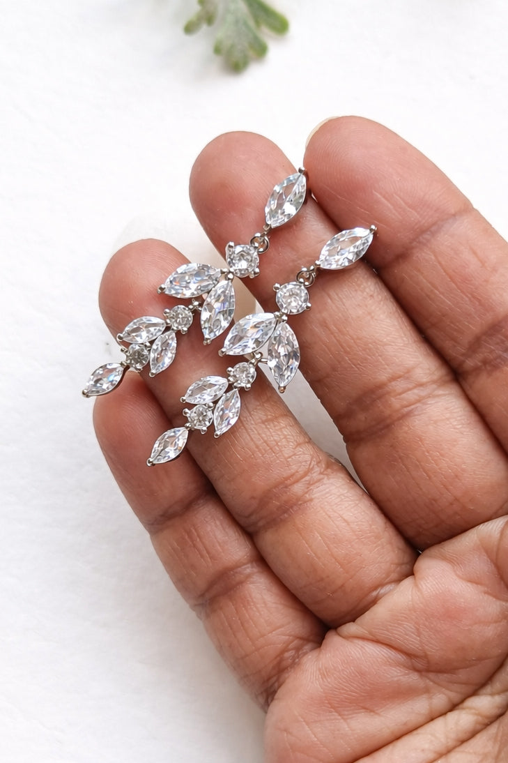 Marquise and Solitaire Crystal Drop Earrings in Gold and Silver