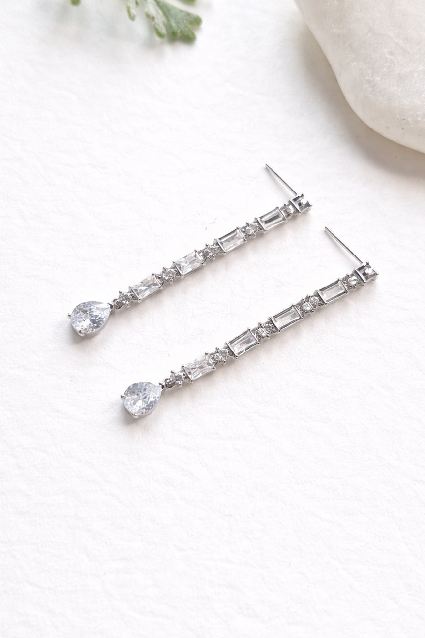 Silver Precision Cut CZ Bridal Dangle Earrings