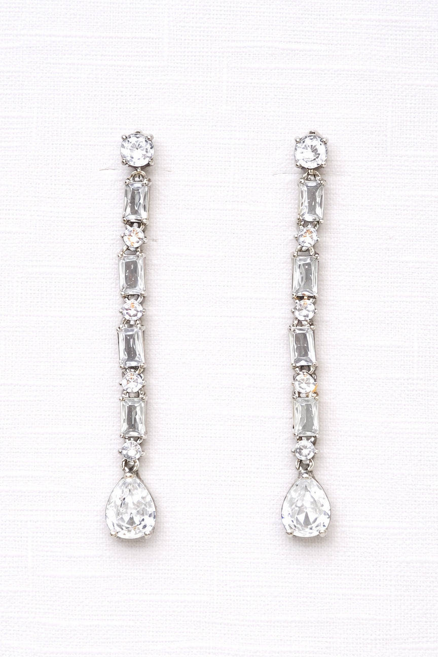 Silver Precision Cut CZ Bridal Dangle Earrings