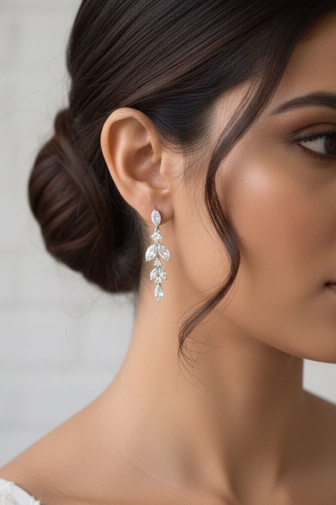 Marquise and Solitaire Crystal Drop Earrings in Gold and Silver