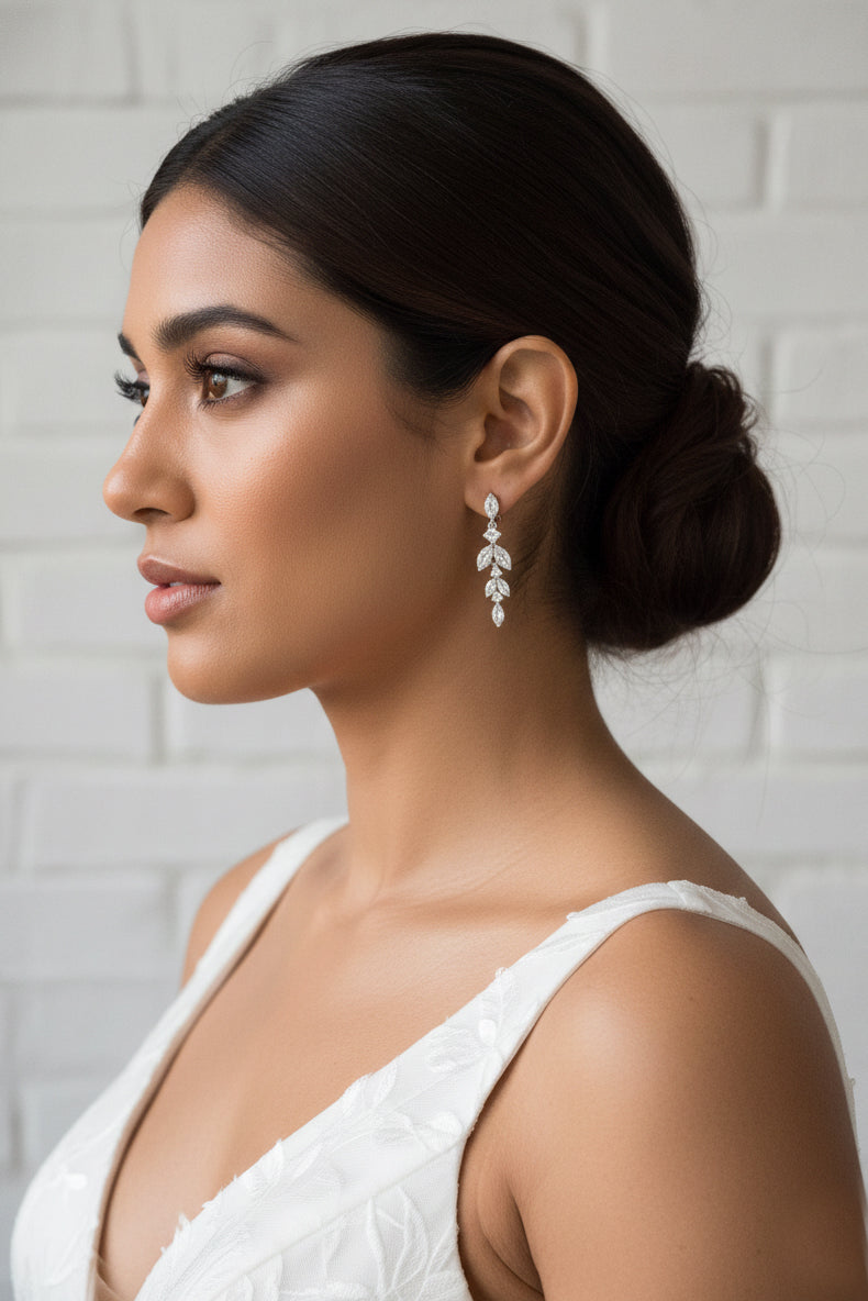 Marquise and Solitaire Crystal Drop Earrings in Gold and Silver