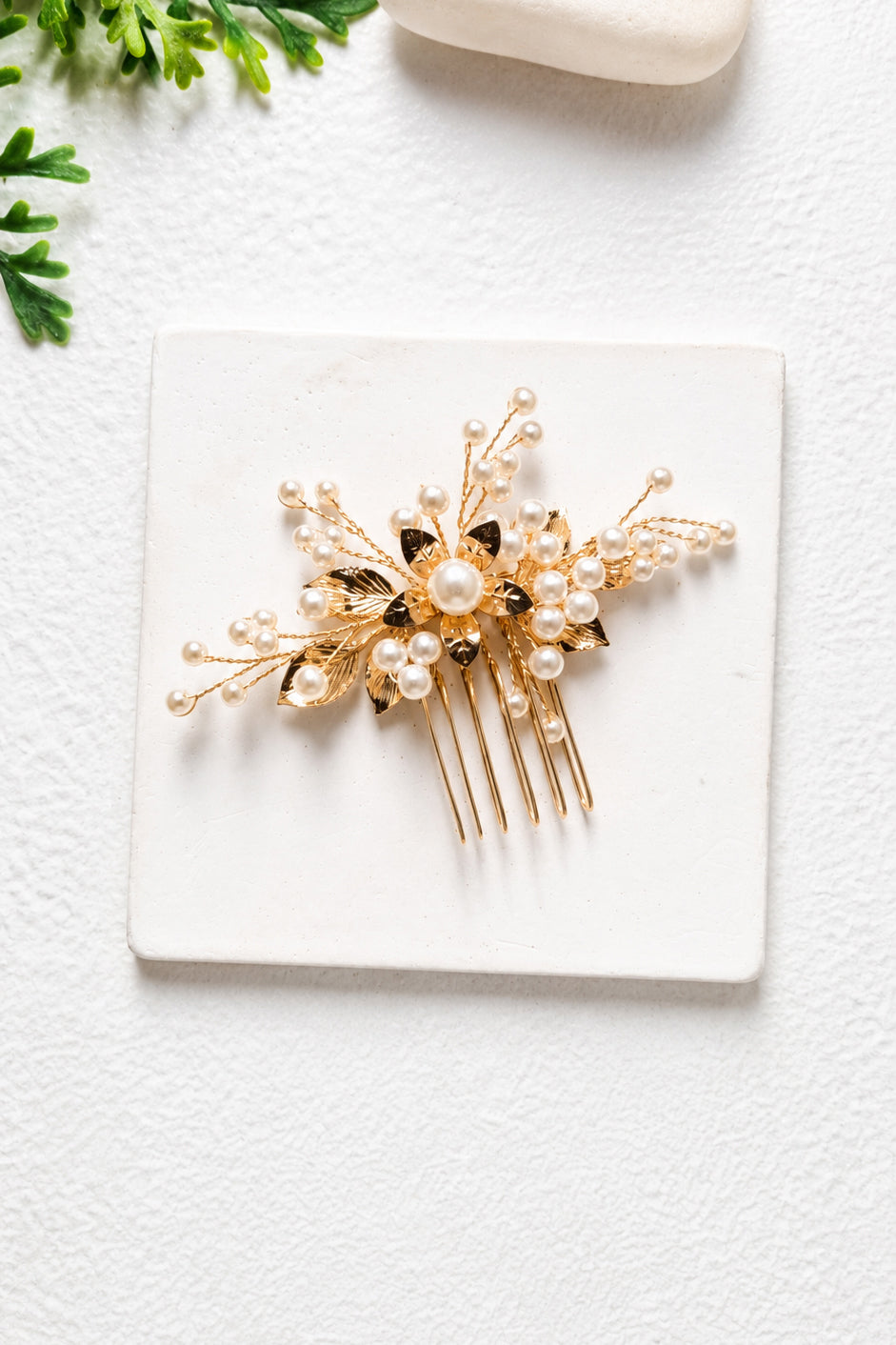Gold Floral & Pearl Bridal Hair Accessory Set
