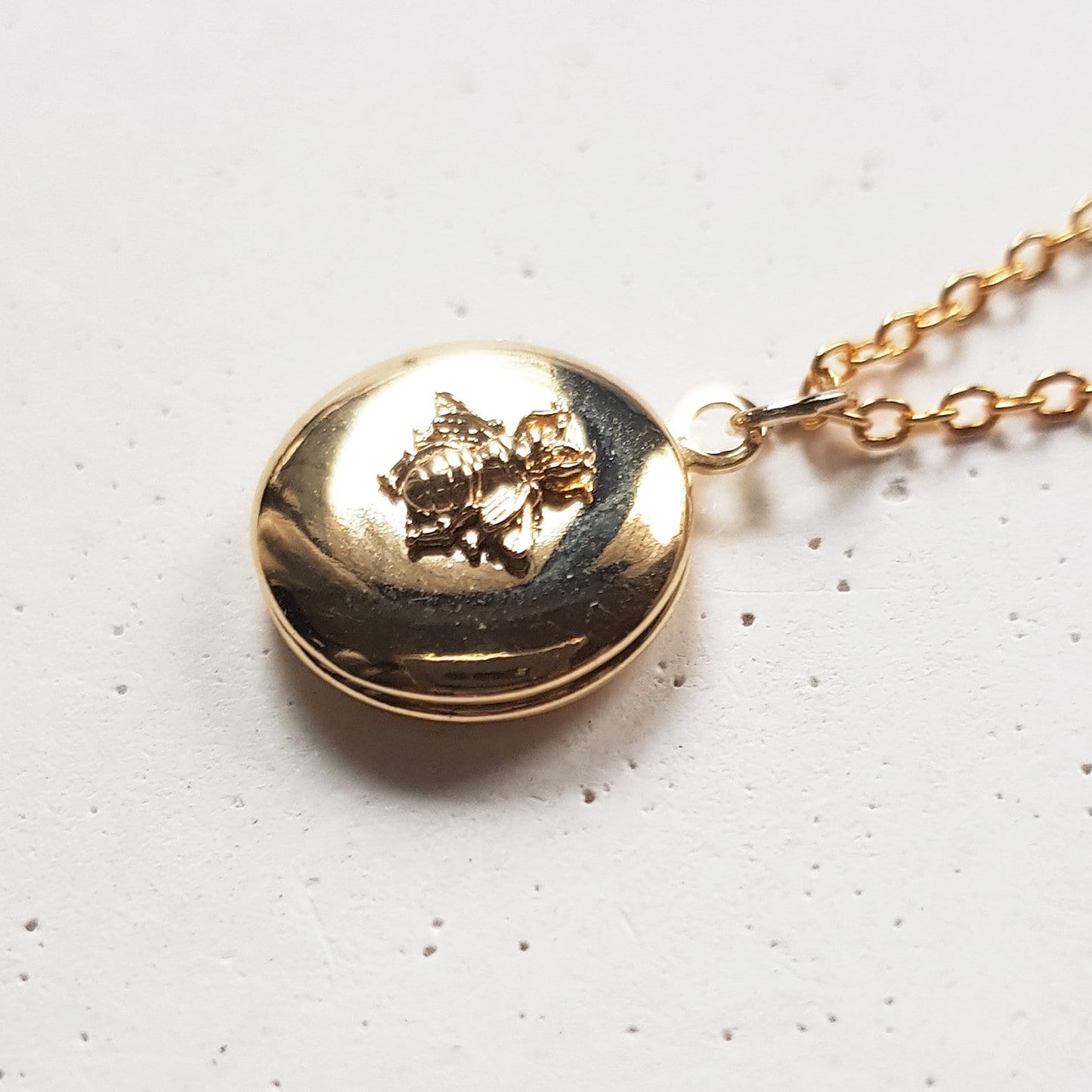 Dainty Gold Bee Locket Necklace - Personalized Keepsake