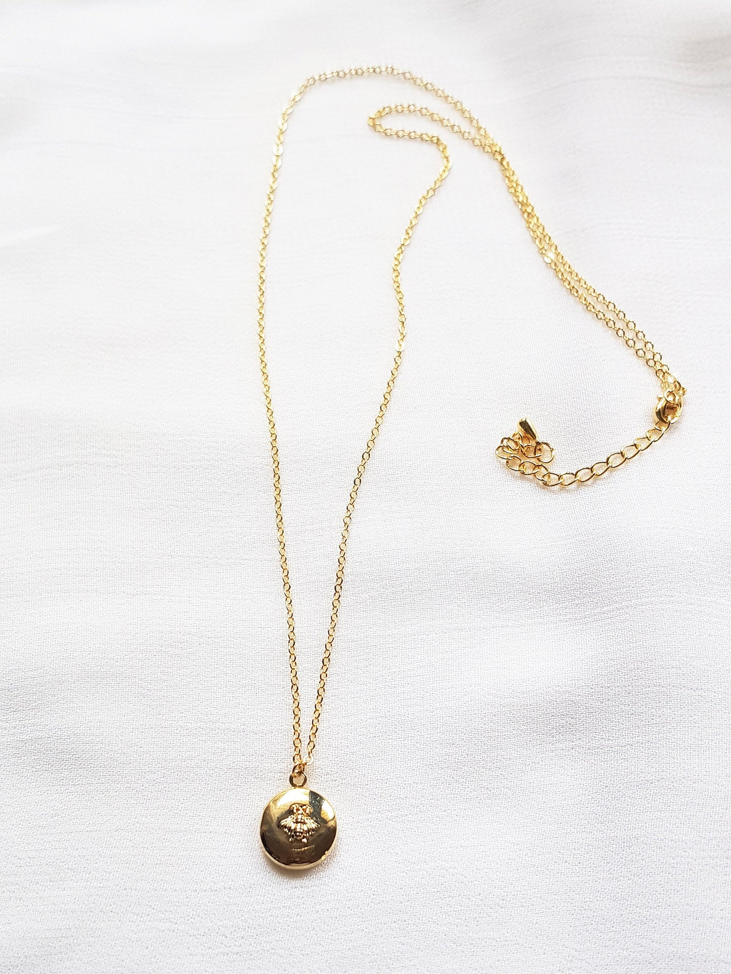 Dainty Gold Bee Locket Necklace - Personalized Keepsake