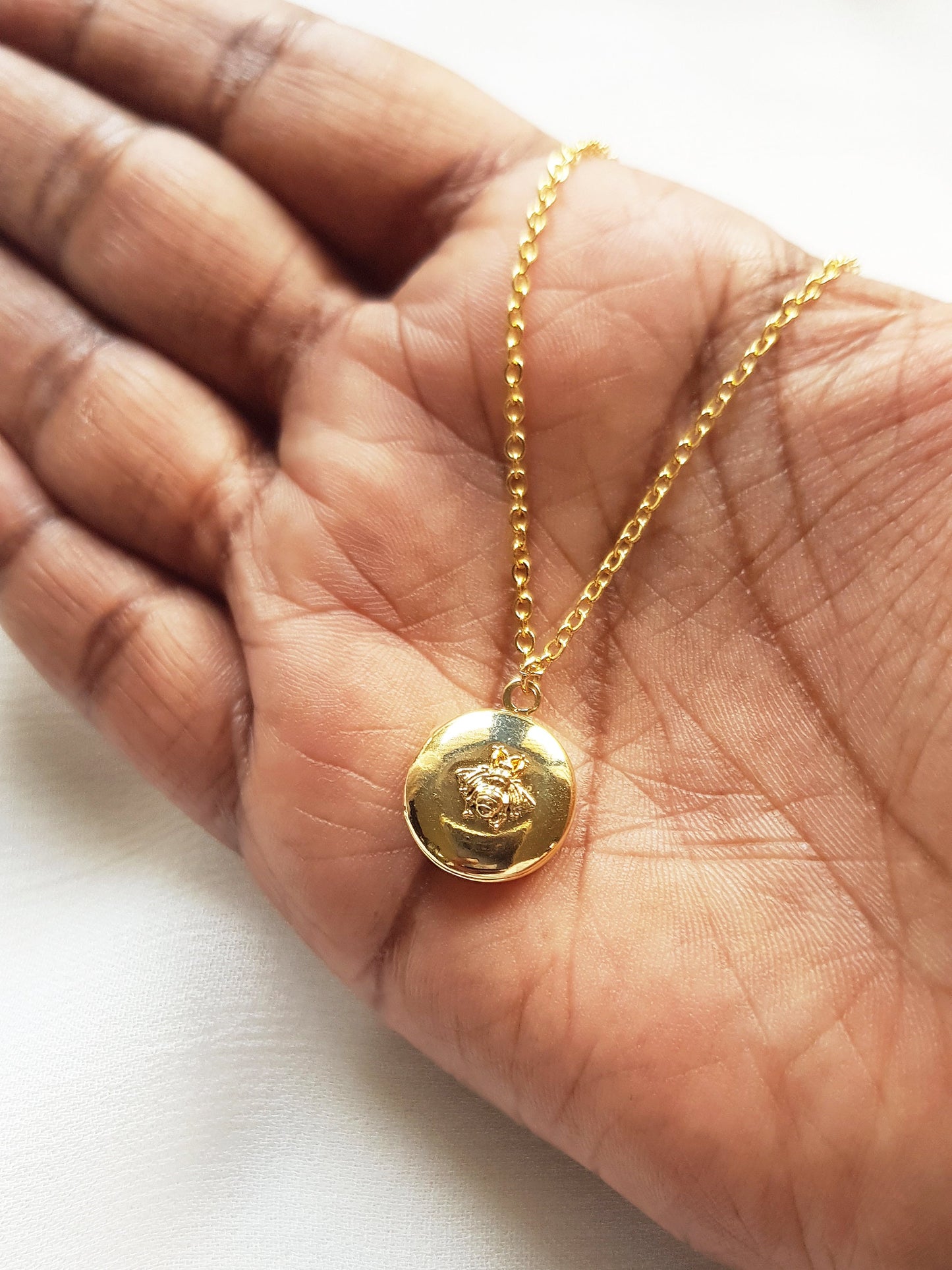 Dainty Gold Bee Locket Necklace - Personalized Keepsake