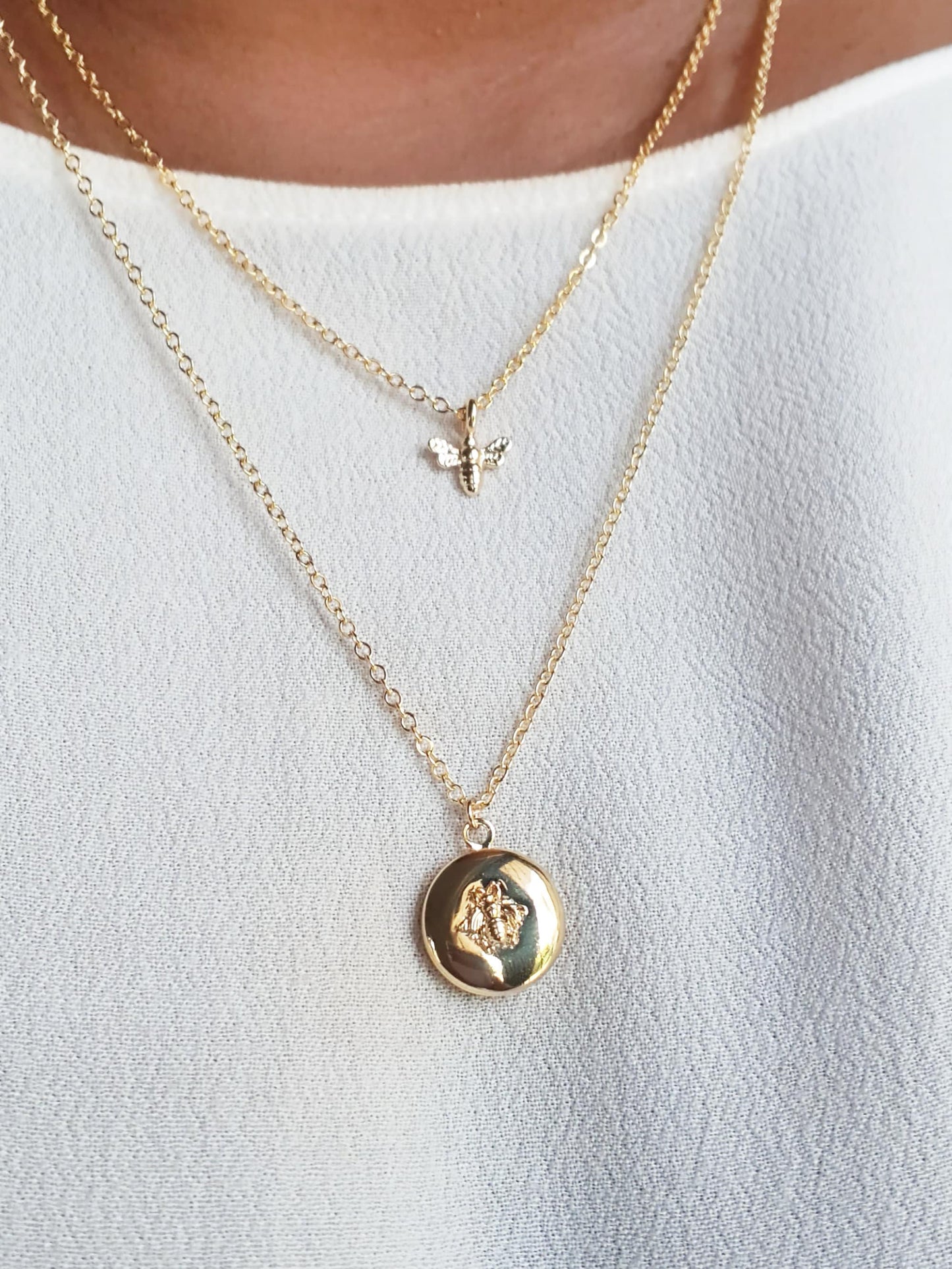 Dainty Gold Bee Locket Necklace - Personalized Keepsake