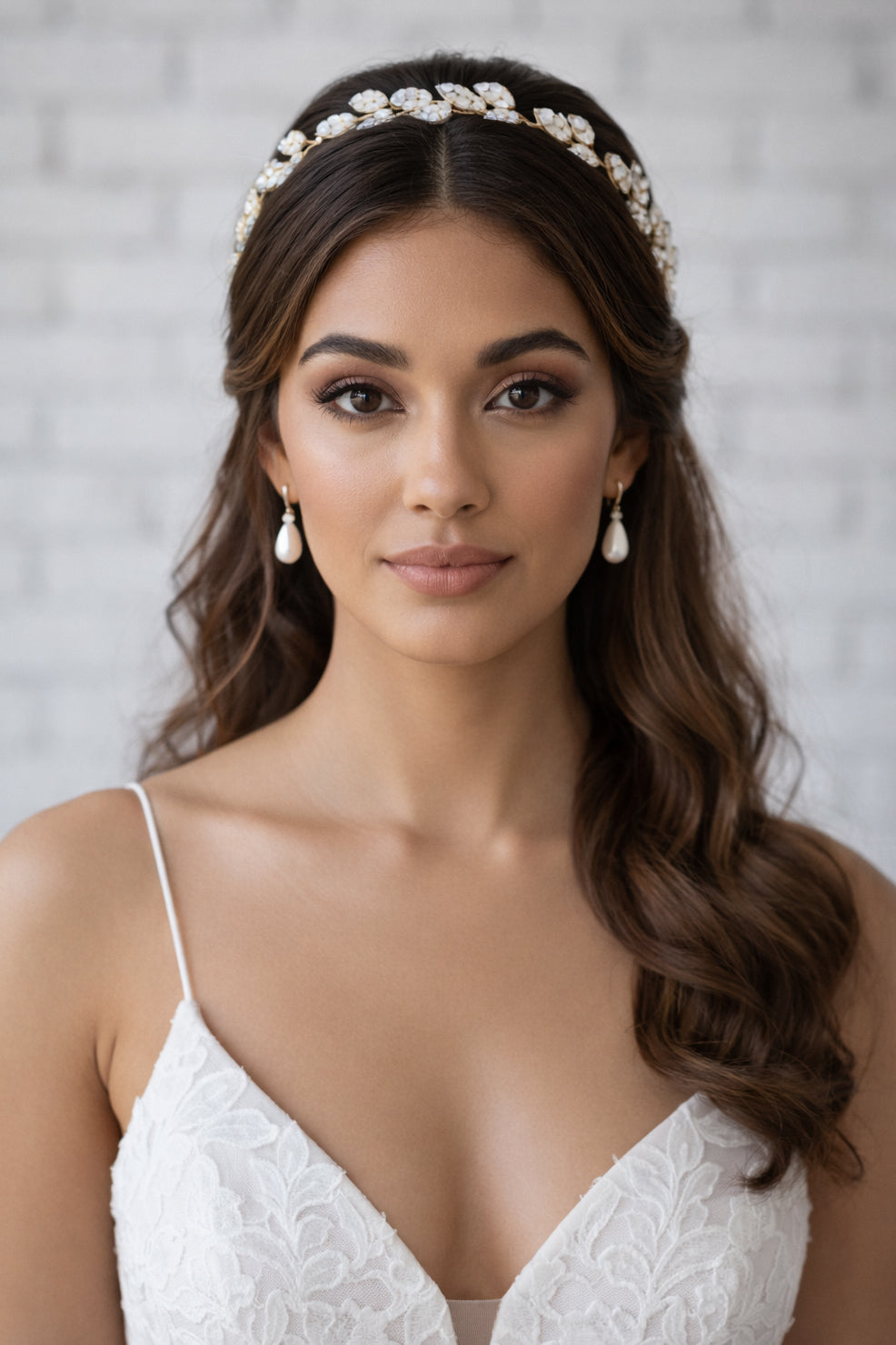 Gold Leaf & Opal Enamel Bridal Headband and Comb Set